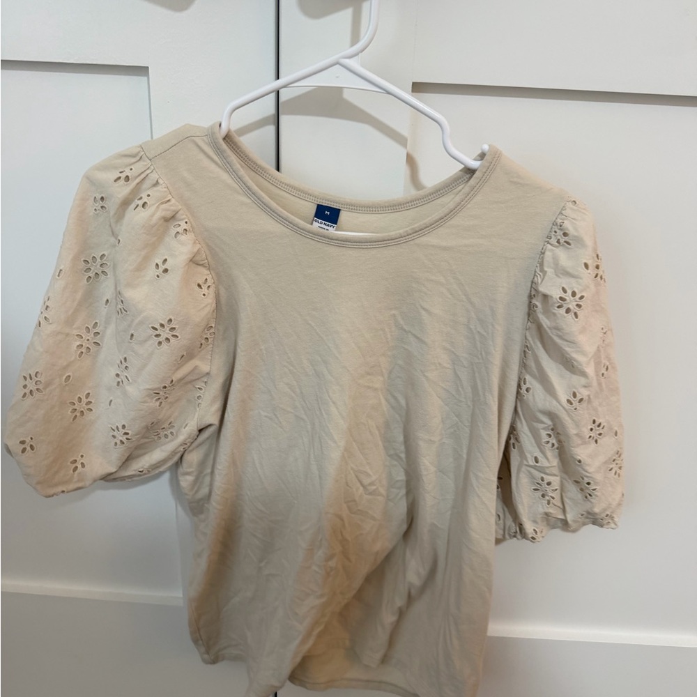 Old Navy Cream Eyelet Puff Sleeve Blouse